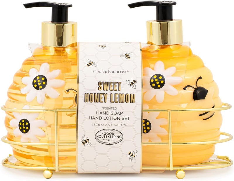 simple pleasures Beehive 2 Pack Sweet Honey Lemon Scented Liquid Hand Soap Dispensers - Plastic Novelty Decorative Refillable Hand Pumps for Kitchen Countertops and Bathroom Sinks - Image 1